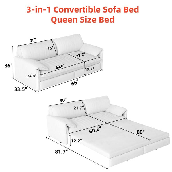 English Elm 66 Inch Velvet Convertible Sleeper Loveseat with Queen Pullout Bed and Side Storage W1885S00327