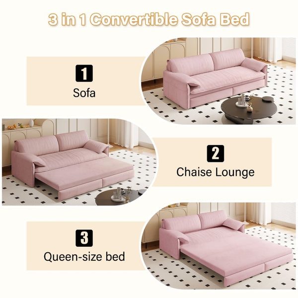 English Elm 66 Inch Velvet Convertible Sleeper Loveseat with Queen Pullout Bed and Side Storage W1885S00327