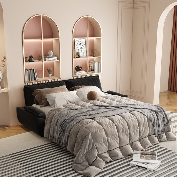 English Elm 73.2"queen Velvet Convertible Sleeper Sofa with Queen Bed Pull Out for Studio Living W1885S00329