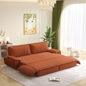 English Elm 73.2 Inch Convertible Corduroy Sleeper Loveseat Sofa with Pull Out Bed for Studio Rooms Orange W1885S00336
