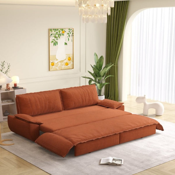 English Elm 73.2 Inch Convertible Corduroy Sleeper Loveseat Sofa with Pull Out Bed for Studio Rooms Orange W1885S00336