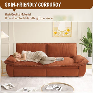 English Elm 73.2 Inch Convertible Corduroy Sleeper Loveseat Sofa with Pull Out Bed for Studio Rooms Orange W1885S00336