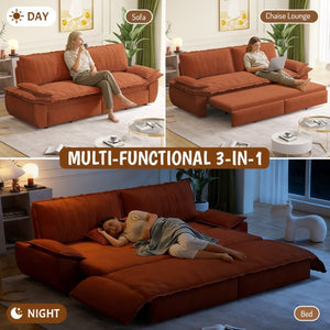 English Elm 73.2 Inch Convertible Corduroy Sleeper Loveseat Sofa with Pull Out Bed for Studio Rooms Orange W1885S00336