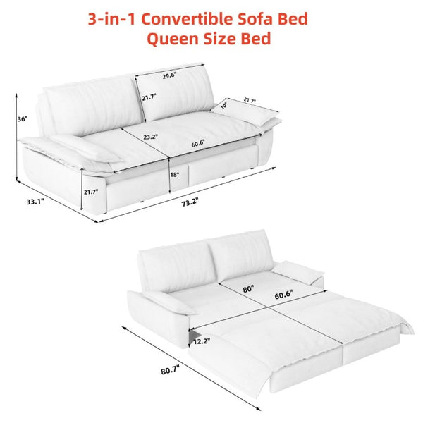 English Elm 73.2 Inch Convertible Corduroy Sleeper Loveseat Sofa with Pull Out Bed for Studio Rooms Orange W1885S00336