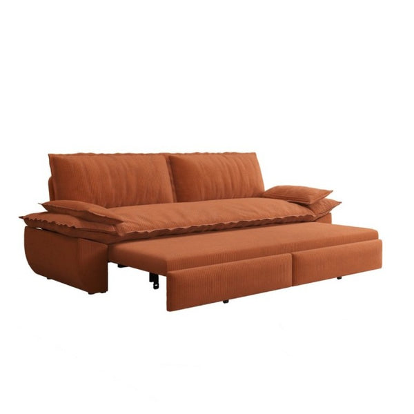 English Elm 73.2 Inch Convertible Corduroy Sleeper Loveseat Sofa with Pull Out Bed for Studio Rooms Orange W1885S00336