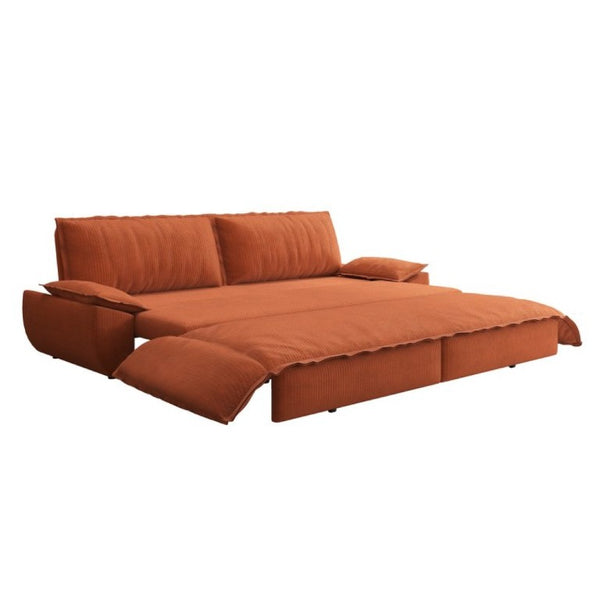 English Elm 73.2 Inch Convertible Corduroy Sleeper Loveseat Sofa with Pull Out Bed for Studio Rooms Orange W1885S00336