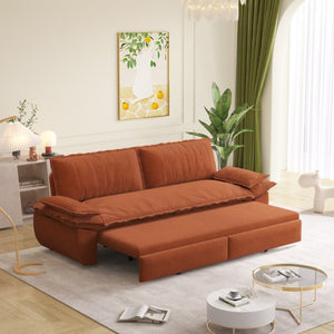 English Elm 73.2 Inch Convertible Corduroy Sleeper Loveseat Sofa with Pull Out Bed for Studio Rooms Orange W1885S00336