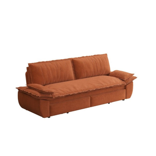 English Elm 73.2 Inch Convertible Corduroy Sleeper Loveseat Sofa with Pull Out Bed for Studio Rooms Orange W1885S00336
