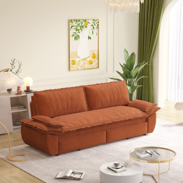 English Elm 73.2 Inch Convertible Corduroy Sleeper Loveseat Sofa with Pull Out Bed for Studio Rooms Orange W1885S00336