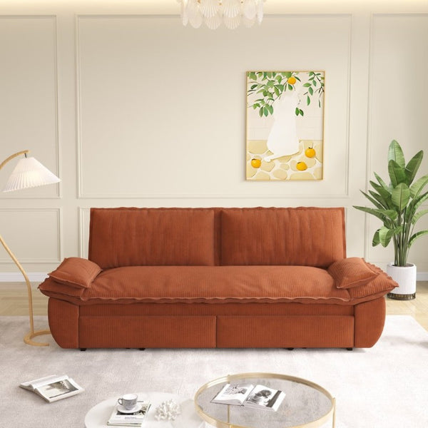English Elm 73.2 Inch Convertible Corduroy Sleeper Loveseat Sofa with Pull Out Bed for Studio Rooms Orange W1885S00336
