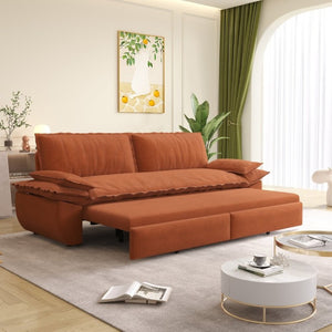 English Elm 73.2 Inch Convertible Corduroy Sleeper Loveseat Sofa with Pull Out Bed for Studio Rooms Orange W1885S00336