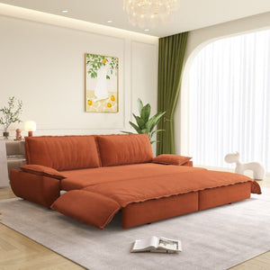 English Elm 73.2 Inch Convertible Corduroy Sleeper Loveseat Sofa with Pull Out Bed for Studio Rooms Orange W1885S00336