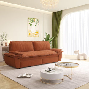 English Elm 73.2 Inch Convertible Corduroy Sleeper Loveseat Sofa with Pull Out Bed for Studio Rooms Orange W1885S00336