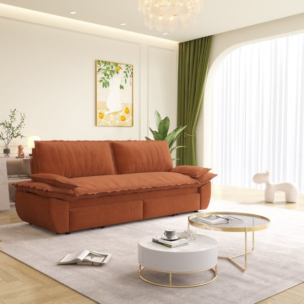 English Elm 73.2 Inch Convertible Corduroy Sleeper Loveseat Sofa with Pull Out Bed for Studio Rooms Orange W1885S00336