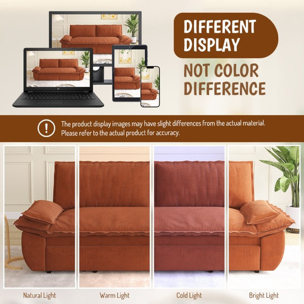 English Elm 73.2 Inch Convertible Corduroy Sleeper Loveseat Sofa with Pull Out Bed for Studio Rooms Orange W1885S00336
