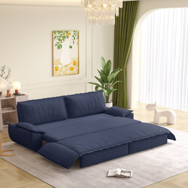 English Elm 73.2 Inch Convertible Corduroy Sleeper Loveseat Sofa with Pull Out Bed for Studio Rooms Blue W1885S00338