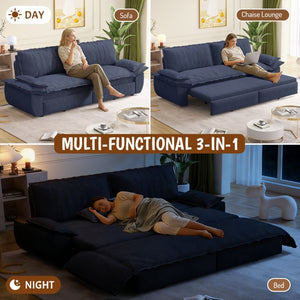 English Elm 73.2 Inch Convertible Corduroy Sleeper Loveseat Sofa with Pull Out Bed for Studio Rooms Blue W1885S00338