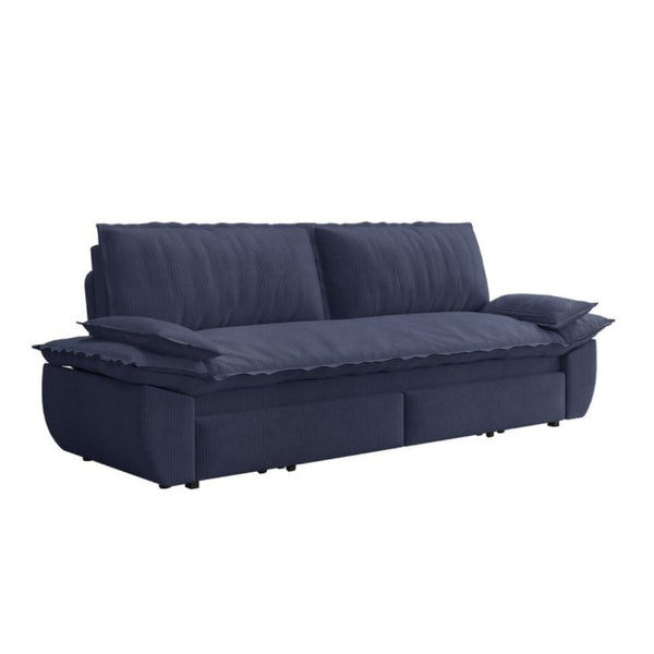 English Elm 73.2 Inch Convertible Corduroy Sleeper Loveseat Sofa with Pull Out Bed for Studio Rooms Blue W1885S00338