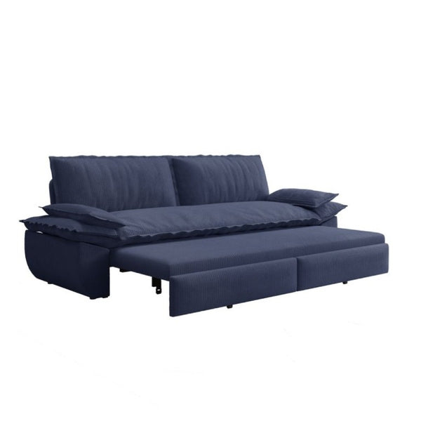 English Elm 73.2 Inch Convertible Corduroy Sleeper Loveseat Sofa with Pull Out Bed for Studio Rooms Blue W1885S00338