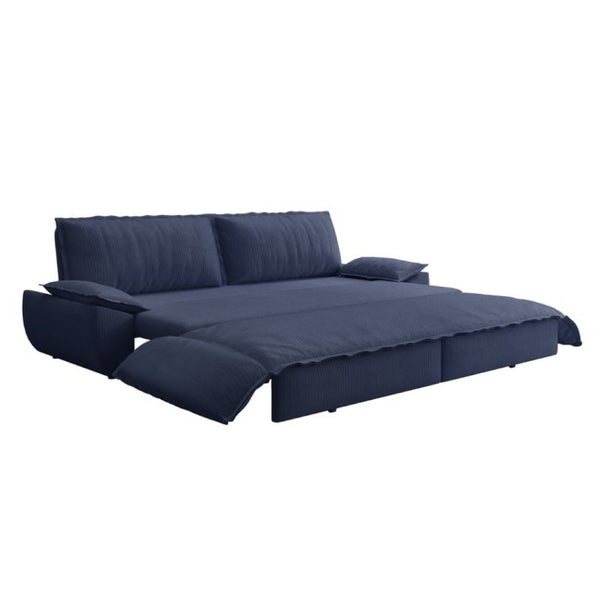 English Elm 73.2 Inch Convertible Corduroy Sleeper Loveseat Sofa with Pull Out Bed for Studio Rooms Blue W1885S00338