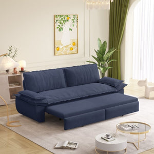 English Elm 73.2 Inch Convertible Corduroy Sleeper Loveseat Sofa with Pull Out Bed for Studio Rooms Blue W1885S00338