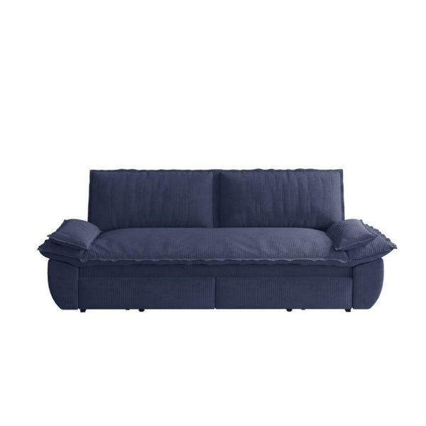 English Elm 73.2 Inch Convertible Corduroy Sleeper Loveseat Sofa with Pull Out Bed for Studio Rooms Blue W1885S00338
