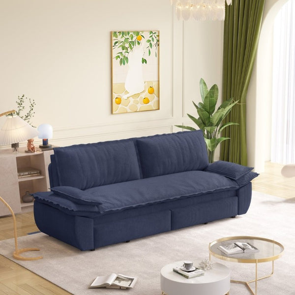 English Elm 73.2 Inch Convertible Corduroy Sleeper Loveseat Sofa with Pull Out Bed for Studio Rooms Blue W1885S00338