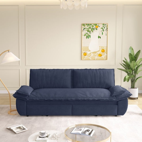 English Elm 73.2 Inch Convertible Corduroy Sleeper Loveseat Sofa with Pull Out Bed for Studio Rooms Blue W1885S00338