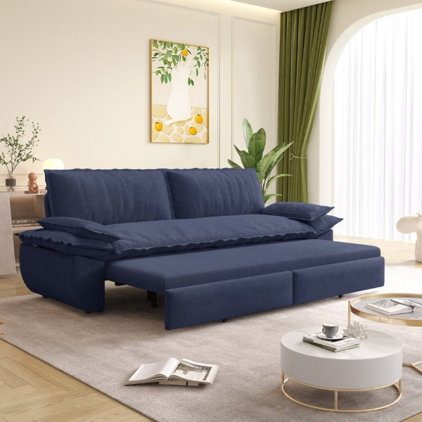 English Elm 73.2 Inch Convertible Corduroy Sleeper Loveseat Sofa with Pull Out Bed for Studio Rooms Blue W1885S00338
