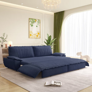 English Elm 73.2 Inch Convertible Corduroy Sleeper Loveseat Sofa with Pull Out Bed for Studio Rooms Blue W1885S00338