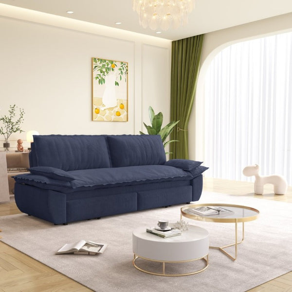 English Elm 73.2 Inch Convertible Corduroy Sleeper Loveseat Sofa with Pull Out Bed for Studio Rooms Blue W1885S00338