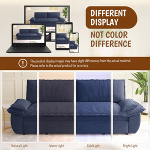 English Elm 73.2 Inch Convertible Corduroy Sleeper Loveseat Sofa with Pull Out Bed for Studio Rooms Blue W1885S00338