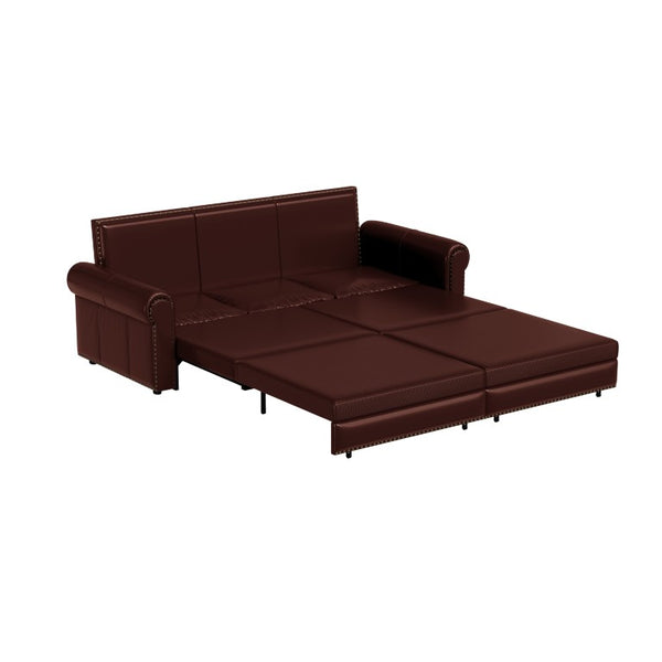 English Elm Chesterfield King Sleeper Sofa Faux Leather Tufted Nailhead Convertible Living Room Bed Burgundy W1885S00361