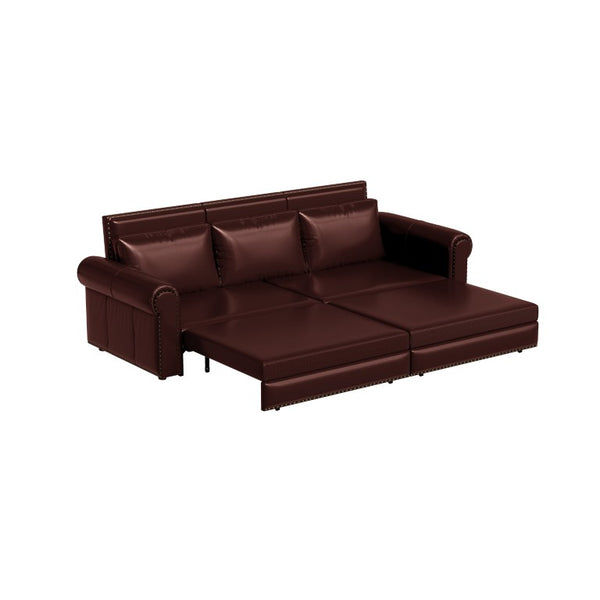 English Elm Chesterfield King Sleeper Sofa Faux Leather Tufted Nailhead Convertible Living Room Bed Burgundy W1885S00361