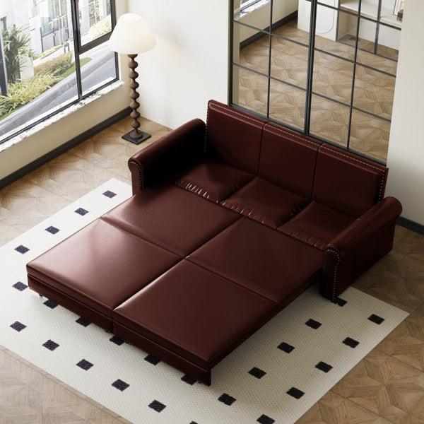 English Elm Chesterfield King Sleeper Sofa Faux Leather Tufted Nailhead Convertible Living Room Bed Burgundy W1885S00361