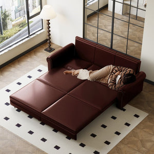 English Elm Chesterfield King Sleeper Sofa Faux Leather Tufted Nailhead Convertible Living Room Bed Burgundy W1885S00361