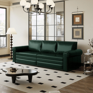 English Elm Chesterfield King Sleeper Sofa Faux Leather Tufted Nailhead Convertible Living Room Bed Green W1885S00364