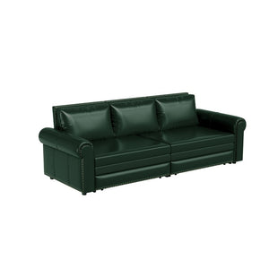 English Elm Chesterfield King Sleeper Sofa Faux Leather Tufted Nailhead Convertible Living Room Bed Green W1885S00364