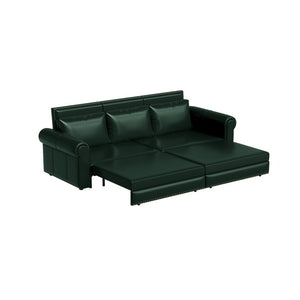 English Elm Chesterfield King Sleeper Sofa Faux Leather Tufted Nailhead Convertible Living Room Bed Green W1885S00364