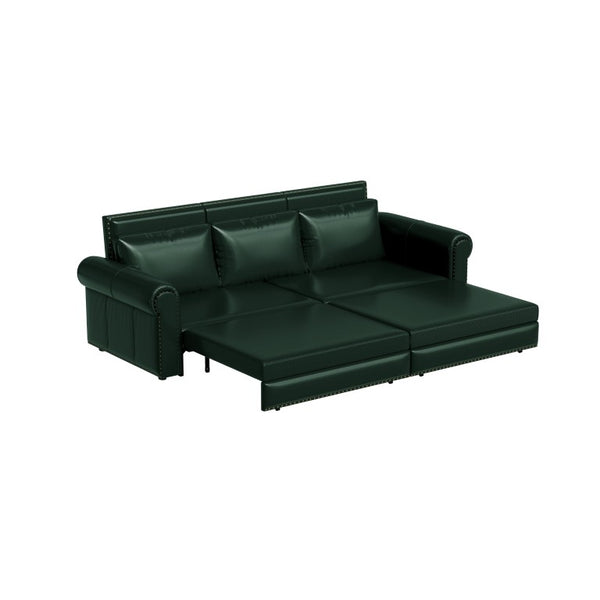 English Elm Chesterfield King Sleeper Sofa Faux Leather Tufted Nailhead Convertible Living Room Bed Green W1885S00364