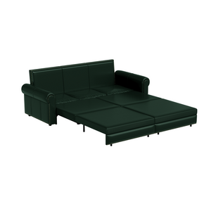 English Elm Chesterfield King Sleeper Sofa Faux Leather Tufted Nailhead Convertible Living Room Bed Green W1885S00364