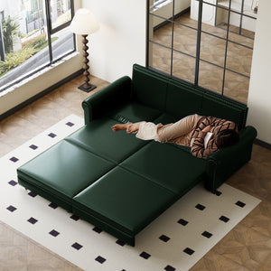 English Elm Chesterfield King Sleeper Sofa Faux Leather Tufted Nailhead Convertible Living Room Bed Green W1885S00364