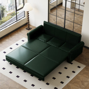 English Elm Chesterfield King Sleeper Sofa Faux Leather Tufted Nailhead Convertible Living Room Bed Green W1885S00364