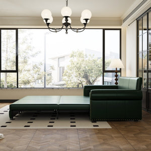 English Elm Chesterfield King Sleeper Sofa Faux Leather Tufted Nailhead Convertible Living Room Bed Green W1885S00364