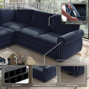 English Elm 118 Inch Oversized Chenille Sectional Sleeper Sofa with Nailhead Trim for Living Room W1885S00369
