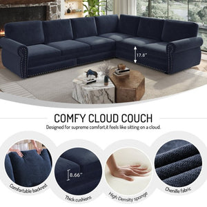 English Elm 118 Inch Oversized Chenille Sectional Sleeper Sofa with Nailhead Trim for Living Room W1885S00369