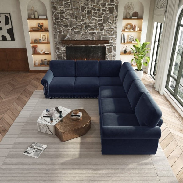 English Elm 118 Inch Oversized Chenille Sectional Sleeper Sofa with Nailhead Trim for Living Room W1885S00369