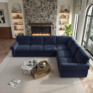 English Elm 118 Inch Oversized Chenille Sectional Sleeper Sofa with Nailhead Trim for Living Room W1885S00369