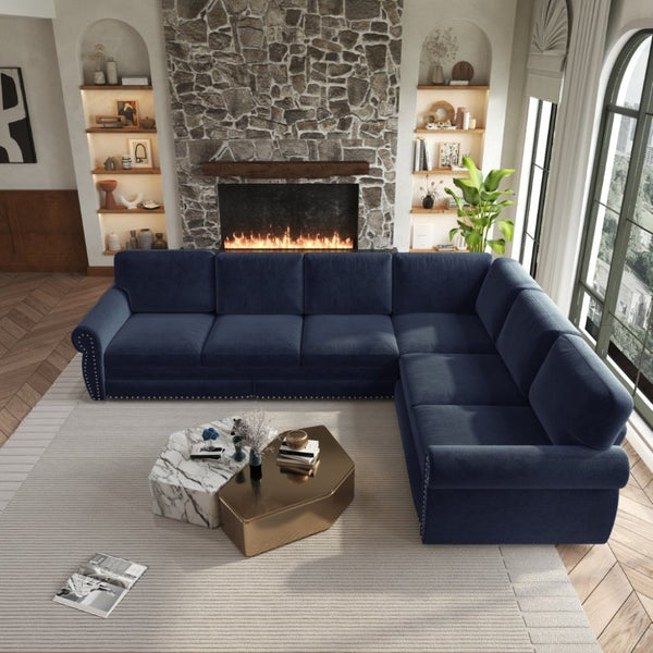 English Elm 118 Inch Oversized Chenille Sectional Sleeper Sofa with Nailhead Trim for Living Room W1885S00369