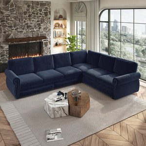 English Elm 118 Inch Oversized Chenille Sectional Sleeper Sofa with Nailhead Trim for Living Room W1885S00369